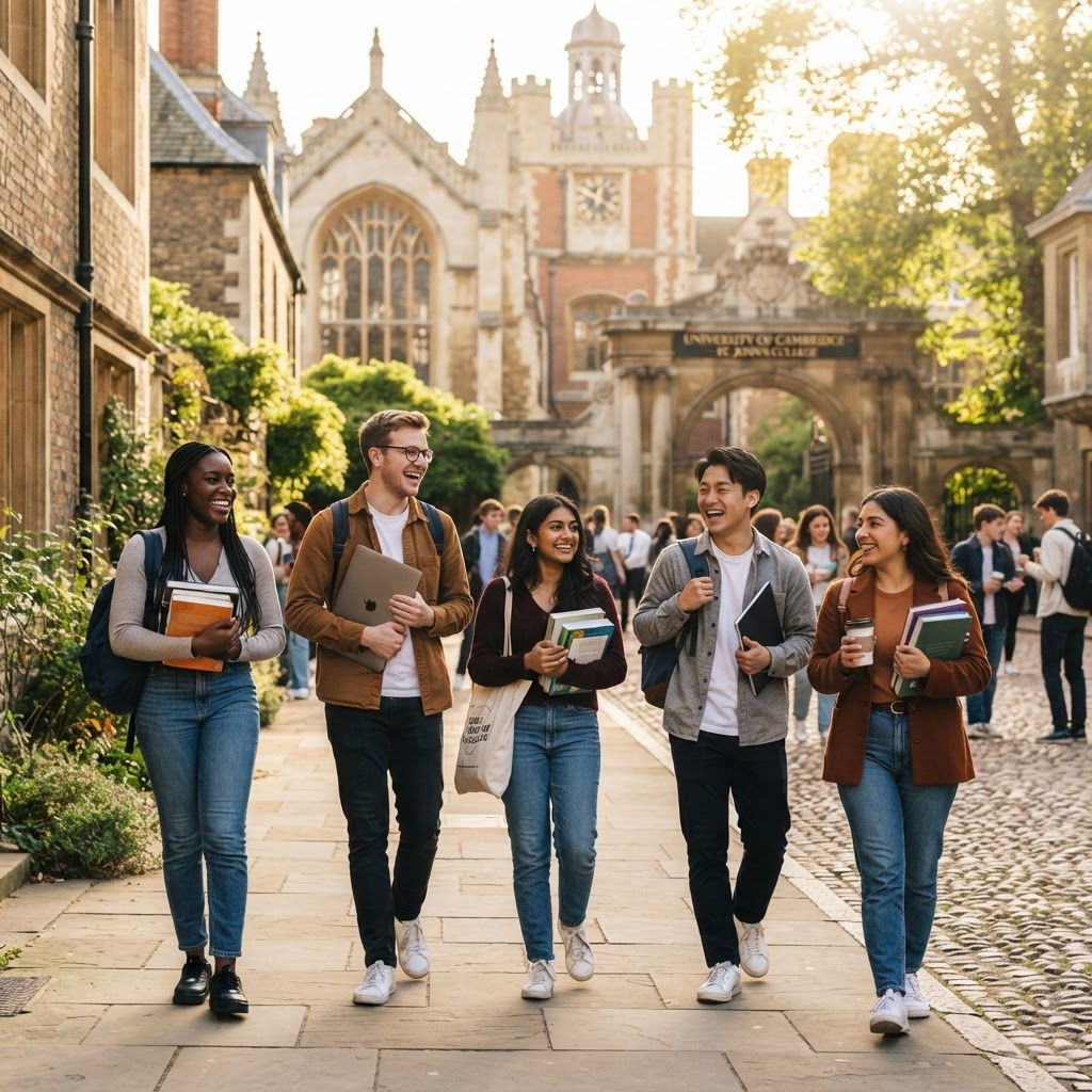 Groupe d'étudiants internationaux souriants sur un campus européen